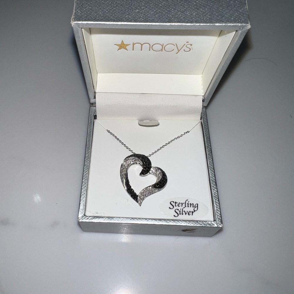 Macy’s Heart Shaped Diamond/Black Diamond Pendant Brand New With Tags in Box!